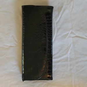Black patterned pleather wallet. Clutch purse coins